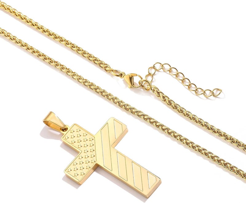 DuoDiner Valentines Day Gifts for Him -18+2 Inch Cross Necklace Bible Verse Stainless Steel American Flag Pendant Chain for Men Boys Cross Jewelry Gift - Image 4